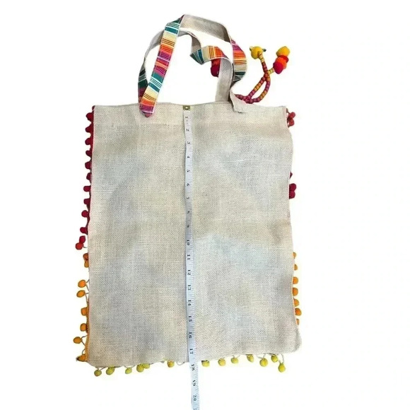 NWT Rungolee Women's Pom Pom Bag Pink Multi Canvas Tote Bag - Picture 10 of 12